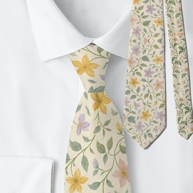 Gravata Padrão de Flor Estrela Pastel Elegante (Criador carregado)