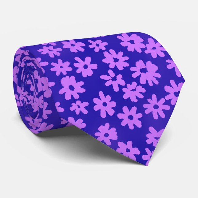 Gravata Padrão de Flor - Lilac e Azul (Rolled)
