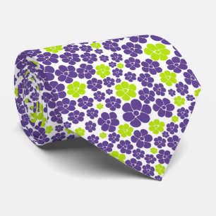 Gravata Padrão de Flor no Verde limão e Roxo