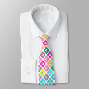 Gravata Padrão de flor rústica multicolorida em branco