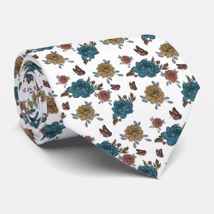 Gravata Padrão de Flor Silvestre Boho Aquarela