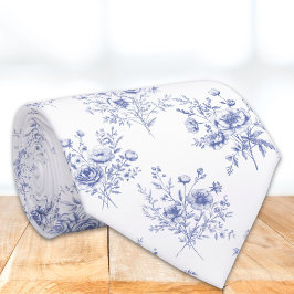 Gravata Padrão de Flores Azuis Clássicas Toile azul francê