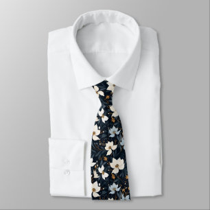 Gravata Padrão de Flores Brancas Elegante