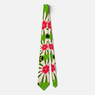 Gravata Padrão de Flores Cor-de-Rosa e Branco