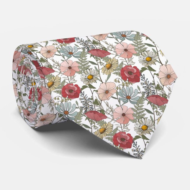 Gravata Padrão de Flores de Disies Retro (Rolled)