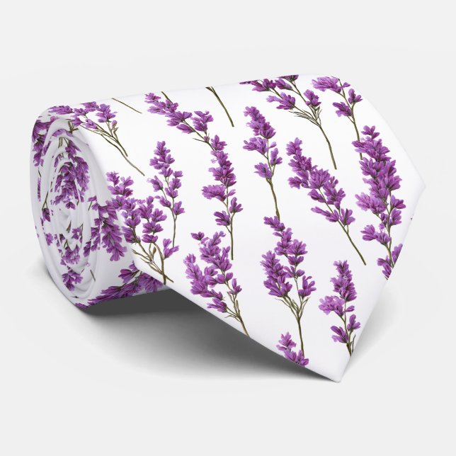 Gravata Padrão de Flores de Lavanda (Rolled)
