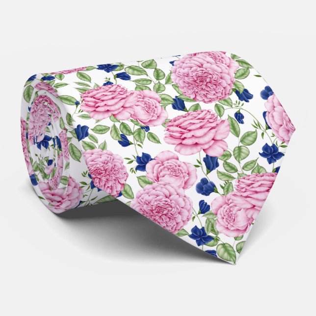 Gravata Padrão de Flores de Rosa Rosa (Rolled)
