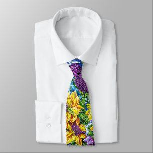 Gravata Padrão de Flores do Jardim Verde Amarelo Lilac
