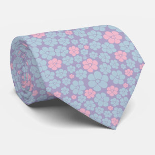 Gravata Padrão de Flores em Azul, Lilás e Rosa