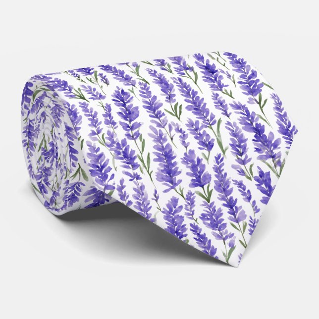 Gravata Padrão de Flores Lavanda em Aquarela (Rolled)