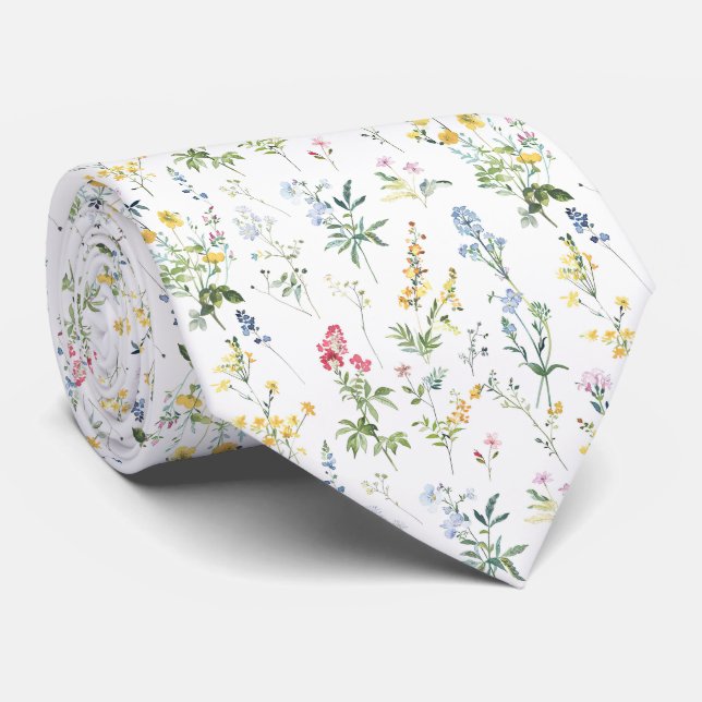 Gravata Padrão de Flores Silvestres Botânicas (Rolled)