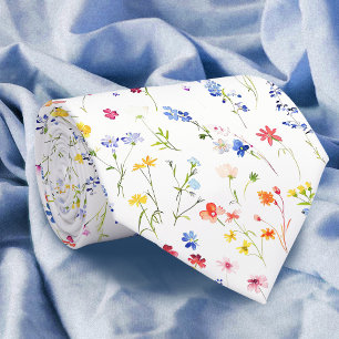 Gravata Padrão de Flores Silvestres Brilhantes