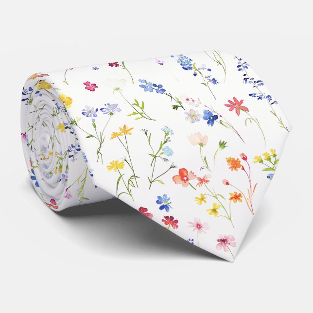 Gravata Padrão de Flores Silvestres Brilhantes (Rolled)
