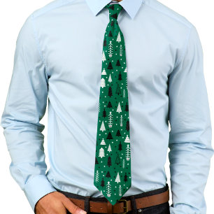 Gravata Padrão de Floresta de Árvore de Natal Verde
