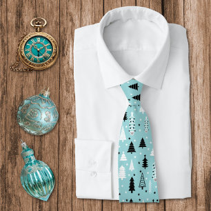 Gravata Padrão de Floresta de Natal Azul Aqua
