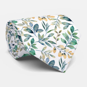 Gravata Padrão de Folha Amarela e Verde de Aquarela Fresca