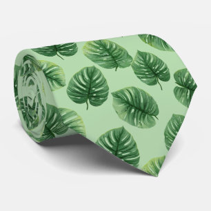 Gravata Padrão de Folha de Monstera em Aquarela