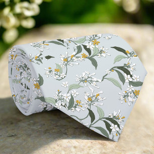 Gravata Padrão de Folhas de Flores Silvestres Azuis Claros