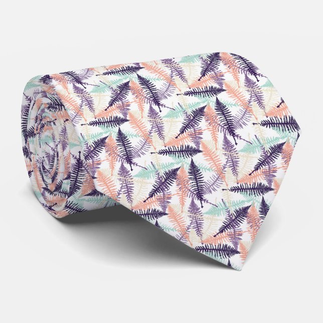 Gravata Padrão de Folhas de Samambaia Violeta Roxo Verde M (Rolled)
