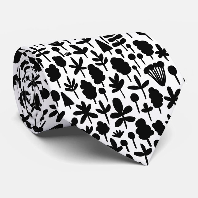 Gravata Padrão de forma de árvore e folha 051017 - Preto (Rolled)