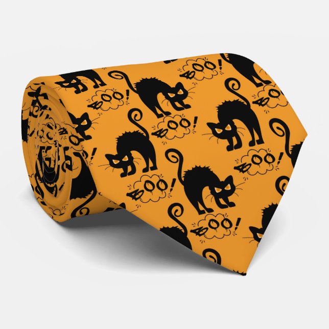 Gravata Padrão de gato assustado amarelo (Rolled)