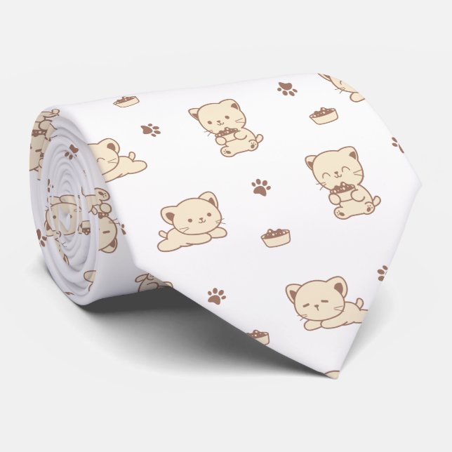 Gravata Padrão de Gato Bege Fofo (2) (Rolled)