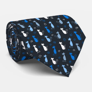 Gravata padrão de gato fofo azul