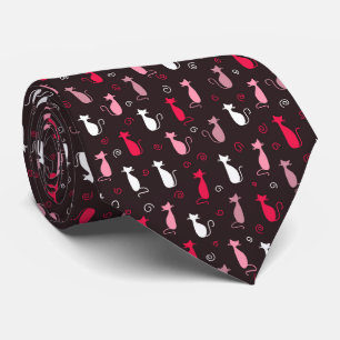 Gravata Padrão de gato fofo rosa