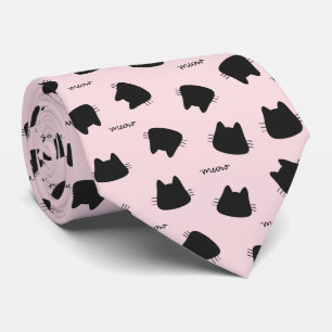 Gravata Padrão de Gato Preto Fofo Kitty Meow Rosa