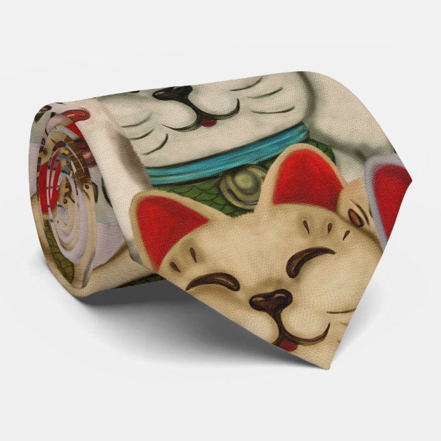 Gravata Padrão de gatos Maneki-neko (Rolled)
