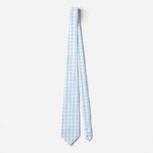 Gravata Padrão de Gingham Branco e Azul Pastel