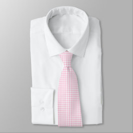 Gravata Padrão de Gingham Branco e Rosa Elegante