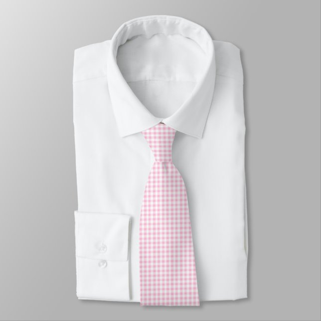 Gravata Padrão de Gingham Branco e Rosa Elegante (Amarrado)