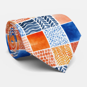Gravata Padrão de Grade de Aquarela Vibrante em Azul e Lar