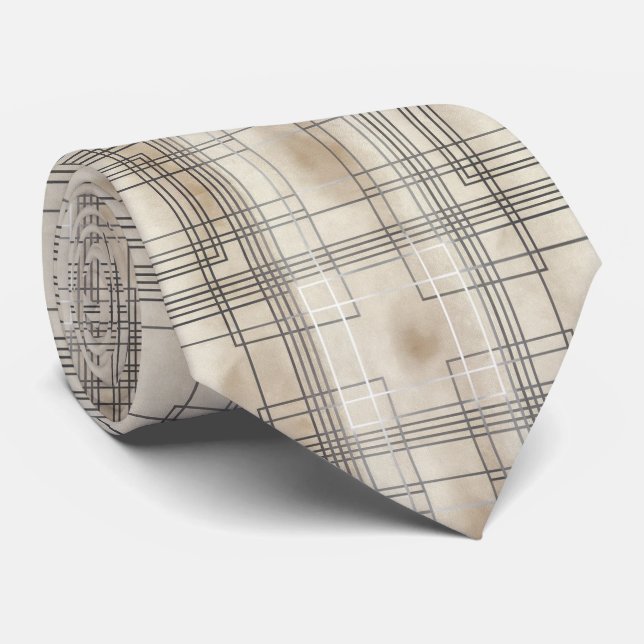 Gravata Padrão de Grade Geométrica Minimalista (Rolled)