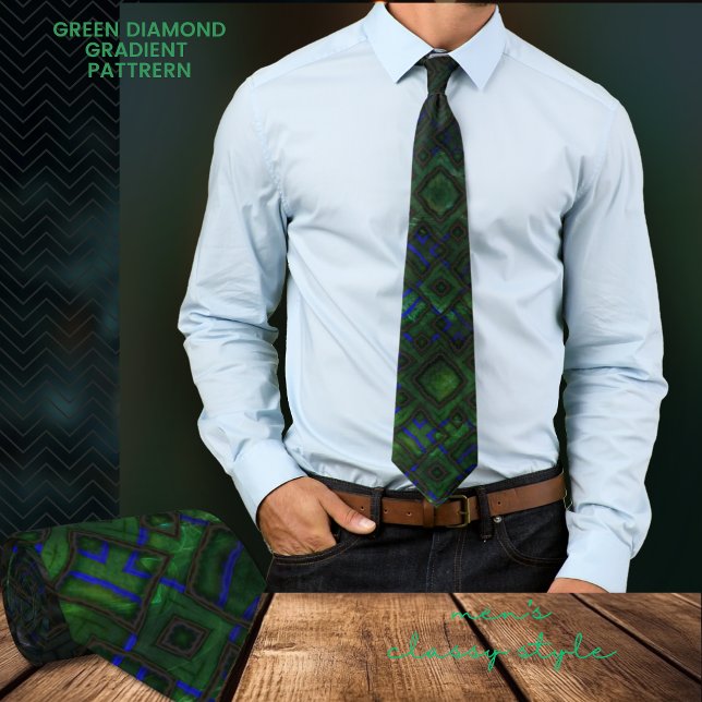 Gravata Padrão de Gradiente de Diamante Verde Moderno Chic (Green Diamond Gradient Pattern Neck Tie)