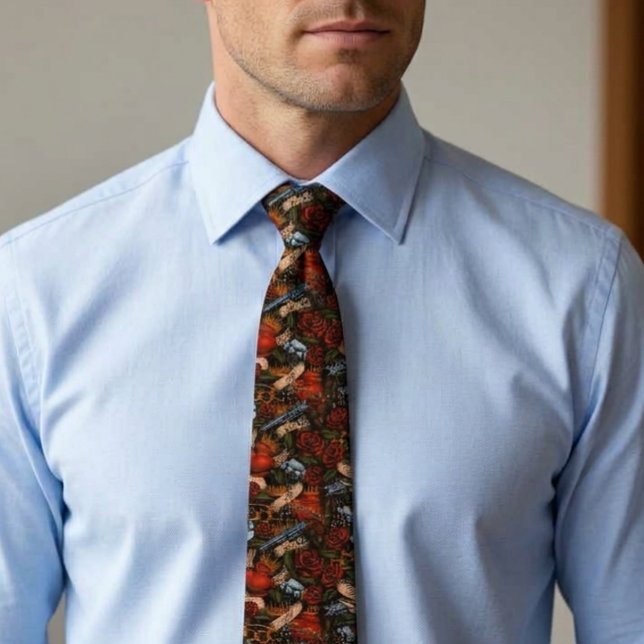 Gravata Padrão de grafite do crânio e rosas da arma    (Criador carregado)