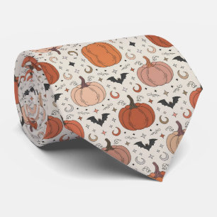 Gravata Padrão de Halloween de Abóboras e Morcegos
