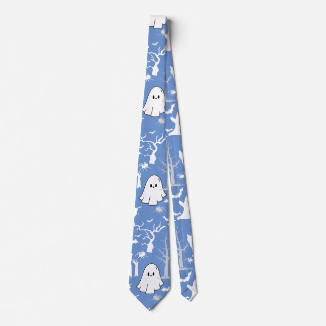 Gravata Padrão de Halloween. Spooky e fofo.b L Blue BG (Frente)