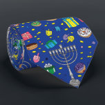 Gravata Padrão de Hanukkah Azul Escuro Divertido<br><div class="desc">Diversão Azul Chanucá Azul Padrinho</div>
