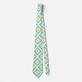Gravata Padrão de Ikat Chic Dourado e Turquoise