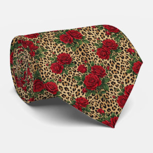 Gravata Padrão de impressão de leopardo com rosas vermelha
