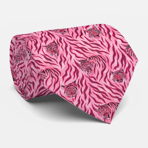 Gravata Padrão de Impressão de Tigre Rosa e Preto