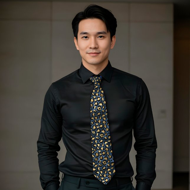 Gravata Padrão de Impressão do Leopardo Azul Metálico (Criador carregado)