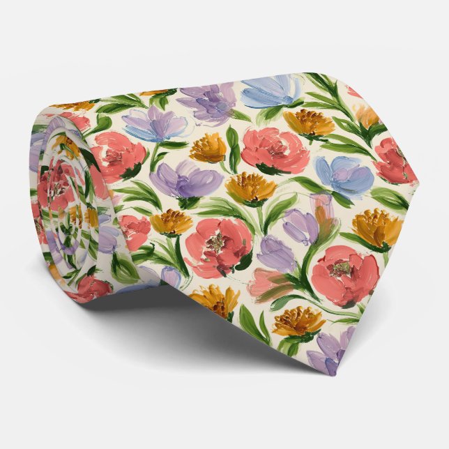 Gravata Padrão de Jardim Floral Pintado (Rolled)