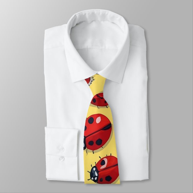 Gravata Padrão de Ladybug vermelho e amarelo engraçado (Amarrado)