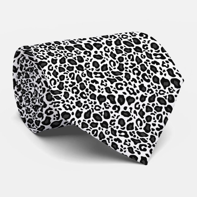Gravata Padrão de leopardo guepardo preto e branco (Rolled)