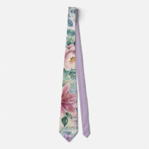 Gravata Padrão de Libélula Floral em Aquarela