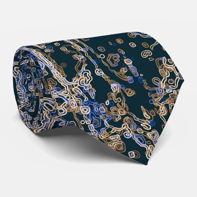 Gravata Padrão de Linha Curva Dourada e Azul (Rolled)