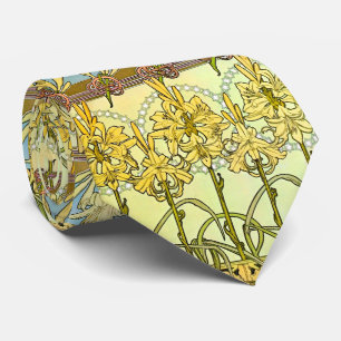 Gravata Padrão de Lírio Art Nouveau de Alphonse Mucha Anti